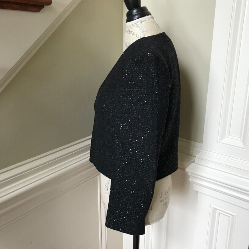 NWT JCrew Collarless Lady Chariot Jacket Blazer Womens 4 Black Sequin BM560 NEW - Picture 7 of 10